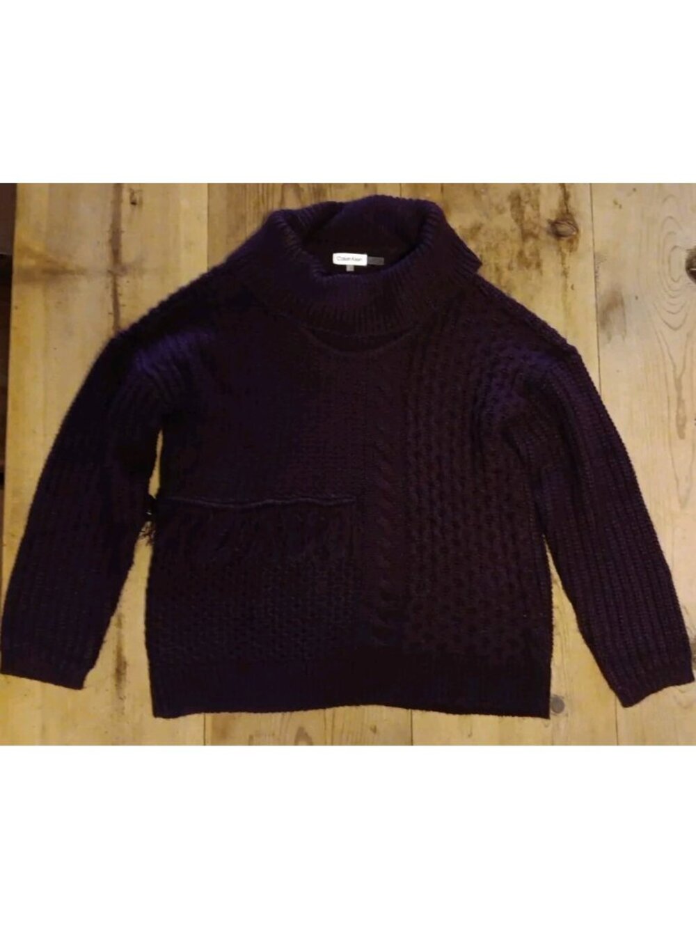 Calvin Klein Cowl Neck Sweater Womens L Wine Burgundy Fringe Oversized Acrylic